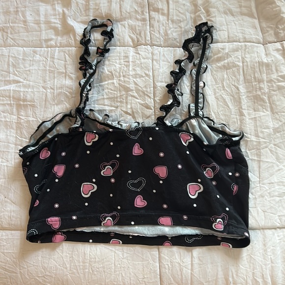 Black crop top with pink hearts - Picture 2 of 2
